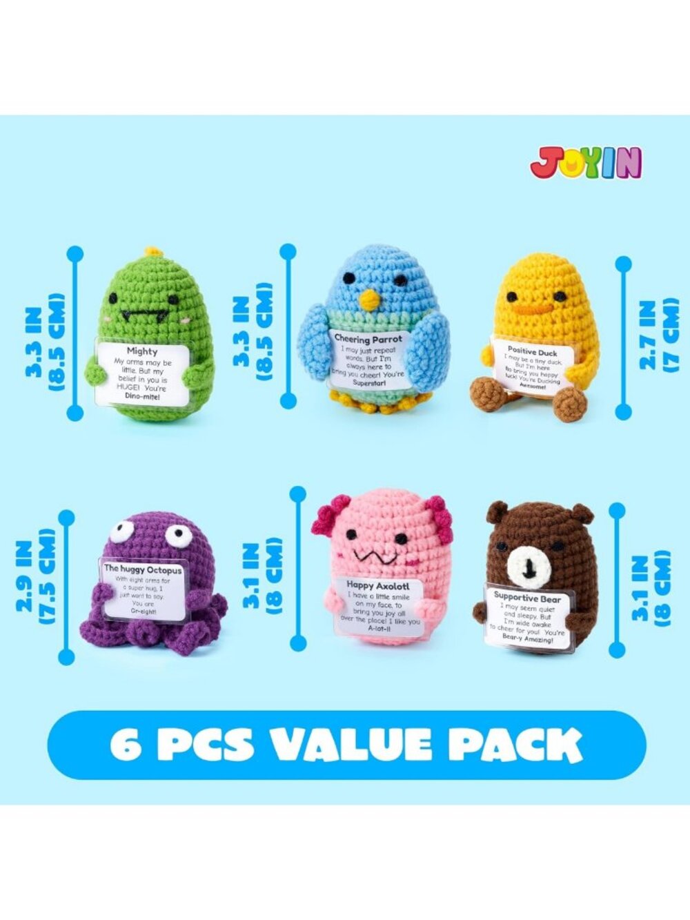 6 Pcs Positive Crochet Animal Plushies - Emotional Support Stuffed Toys for - Picture 3 of 9